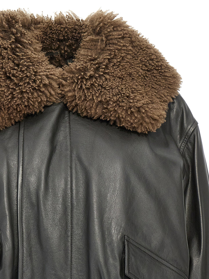 Leather Bomber Jacket Casual Jackets, Parka Brown