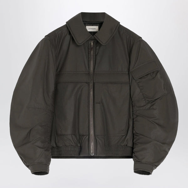 Bomber Jacket With Removable Collar In Brown Polyamide