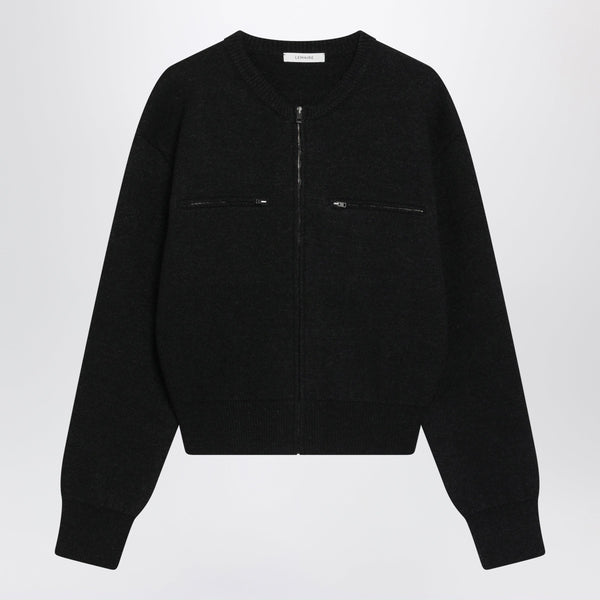 Charcoal-Colored Alpaca Blend Zip-Up Sweater