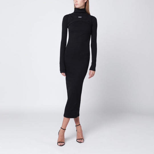 Black Cotton Midi Dress With Logo