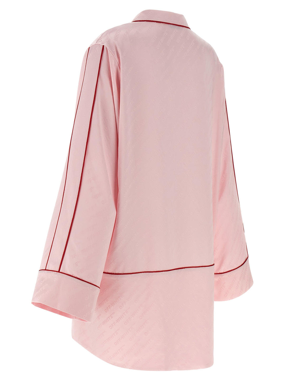 Off-White Jacquard Satin New Roxy Pajama Shirt and Blouse - Pink | 54e95b79336067050633e2c11f6fe8b6c468d950