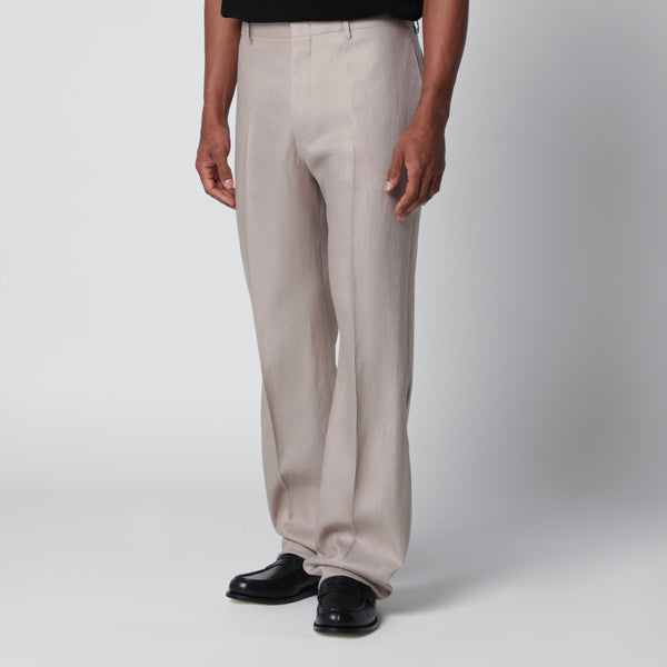 Tailored Trousers In Beige Linen