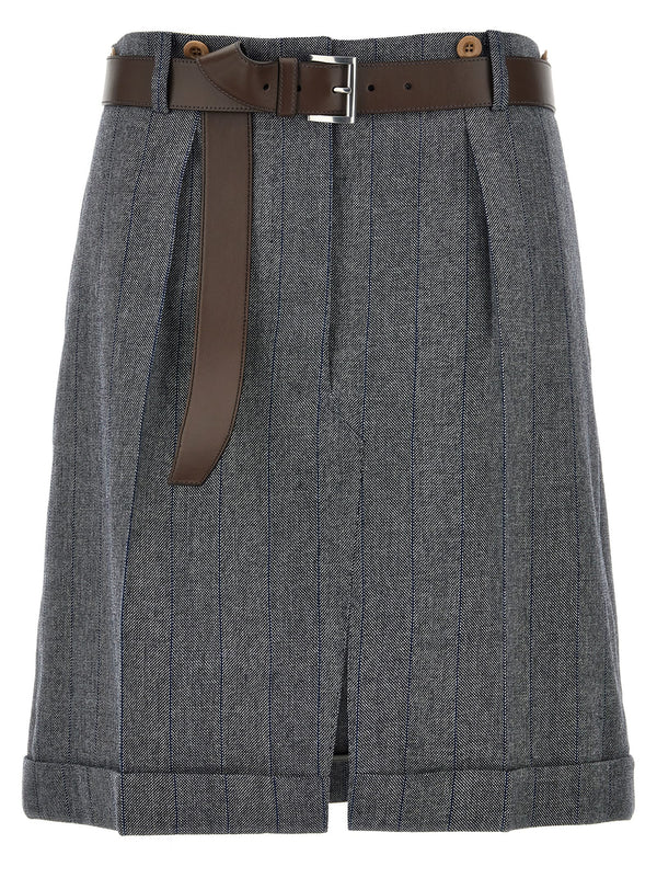 Striped Wool Skirt Skirts Gray
