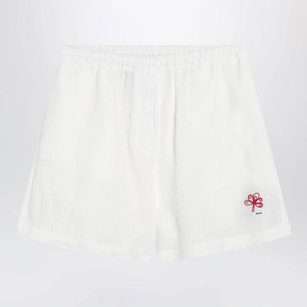 White Embroidered Linen Shorts