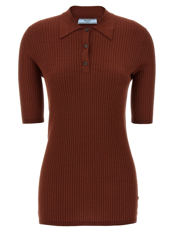 Ribbed Shirt Polo Brown
