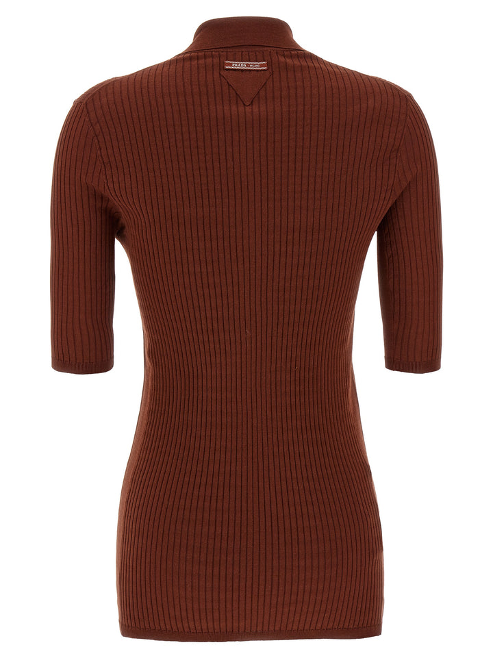 Prada Ribbed  Shirt Polo - Brown | 92c5fe9f39a231358650055cfc22b6d757159f1c