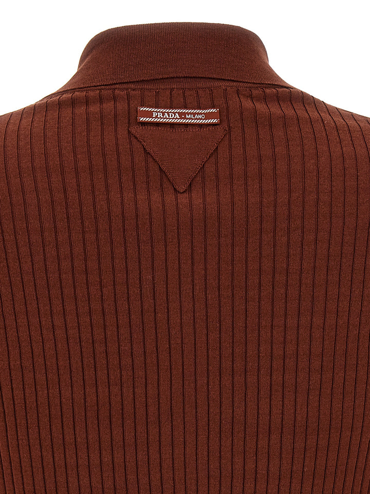 Prada Ribbed  Shirt Polo - Brown | 704e00de23ba90af8cc6d0810509ab345eb05197