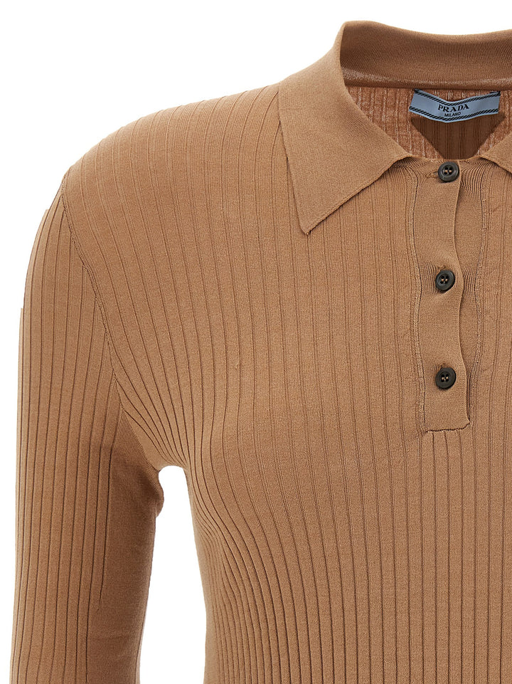 Prada Knitted  Shirt Polo - Beige | e002203b7a9deadd4c8e5e64044302ae49261b99