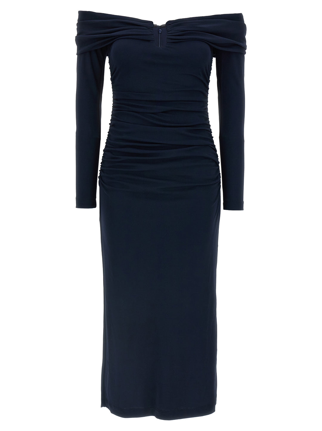 Carolina Herrera 'Off-Shoulder 3/4 Slv Ruched Midi' Dress S Blue Carolina Herrera 'Off-Shoulder 3/4 Slv Ruched Midi' Dress S Blue
