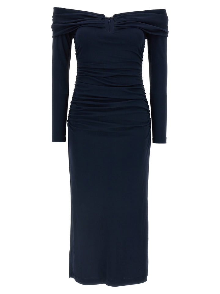 Carolina Herrera Off-Shoulder 3/4 Slv Ruched Midi Dresses - Blue | c223e2854594ef10bde406f7ab41416898bab844
