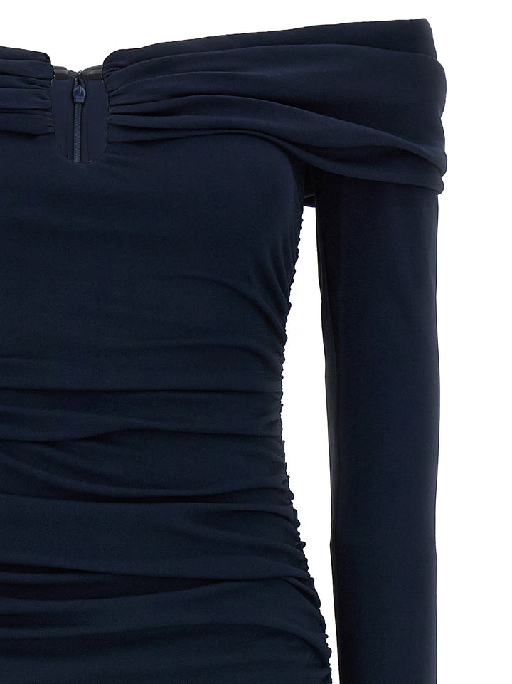 Carolina Herrera Off-Shoulder 3/4 Slv Ruched Midi Dresses - Blue | 7788aee87b6e293ae9ad67cb0dbcfdaec7049f96