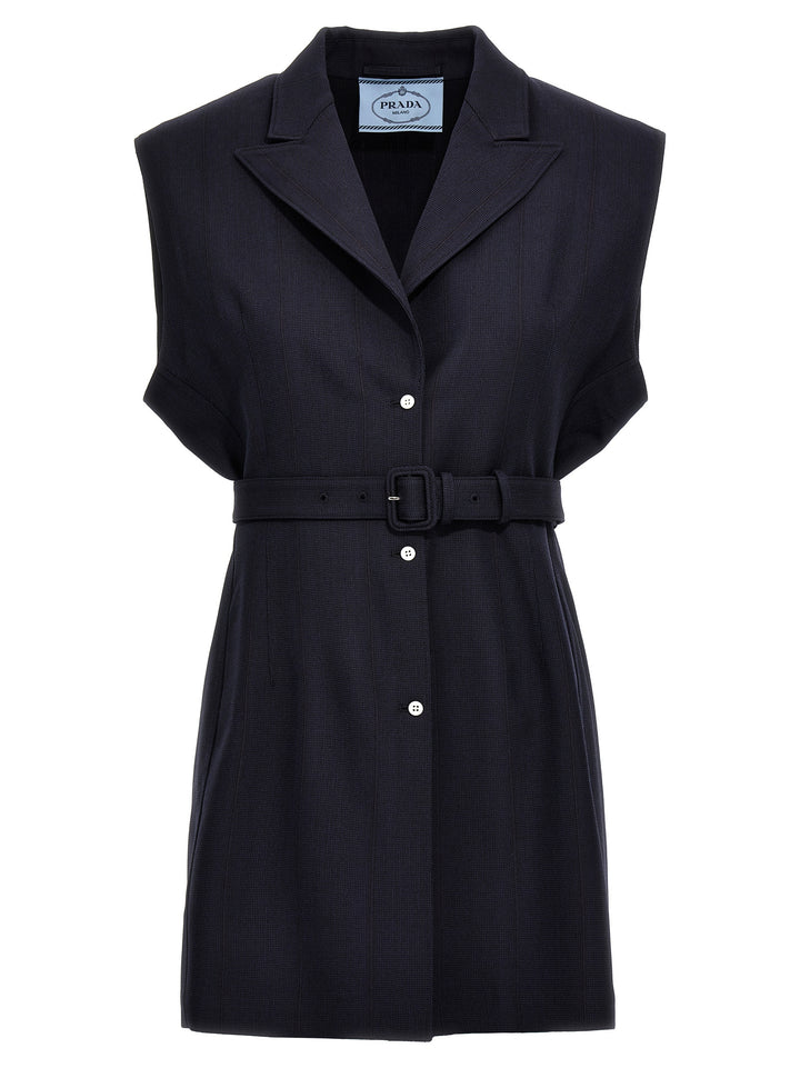 Prada Belt Wool Vest Gilet - Blue | 30819ff441f8641fb49b29c90e45bdd017390006