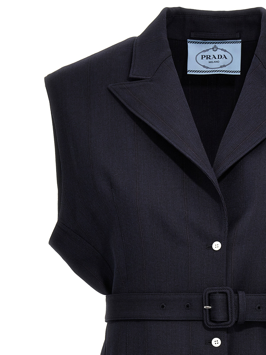 Prada Belt Wool Vest Gilet - Blue | f6ba32ccf8787b93b935bdaff3fa917cfc1d65c6