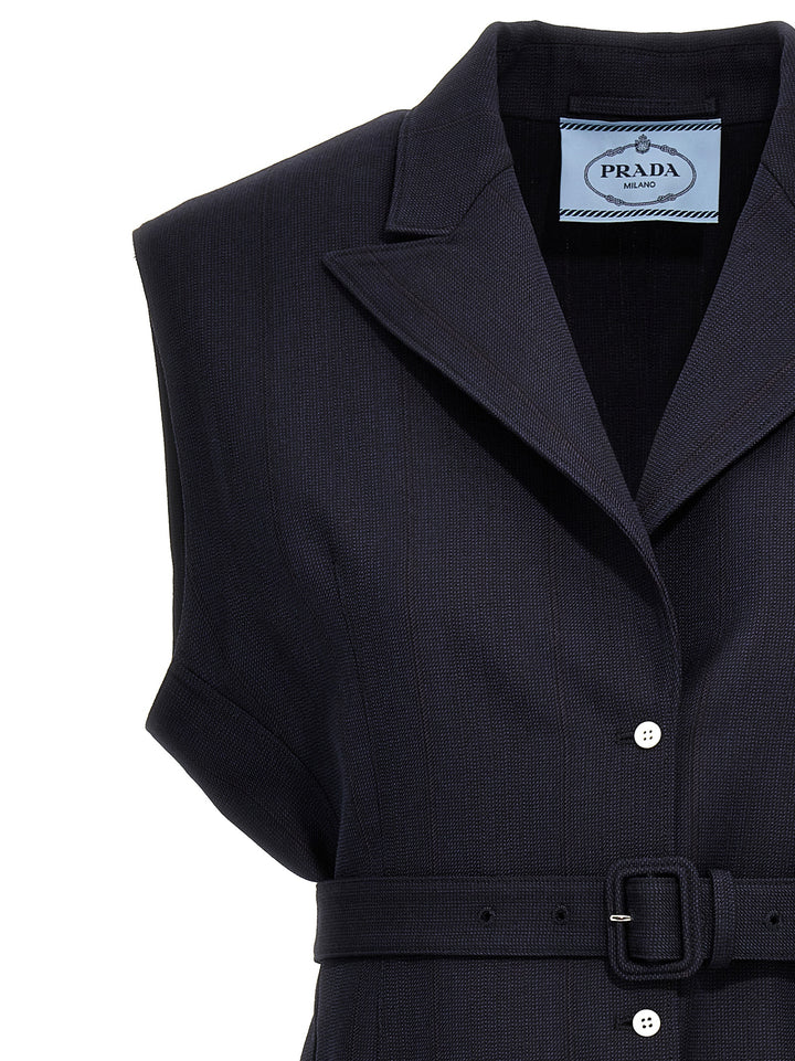 Prada Belt Wool Vest Gilet - Blue | f6ba32ccf8787b93b935bdaff3fa917cfc1d65c6