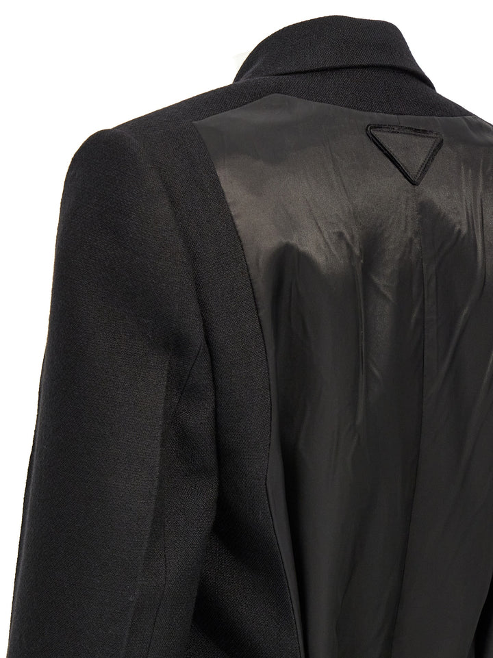 Prada Satin Insert Double-Breasted Coat Coats and Trench Coats - Black | e04d6b8ca24865bda5e688b1837ac93f8f1d4f55