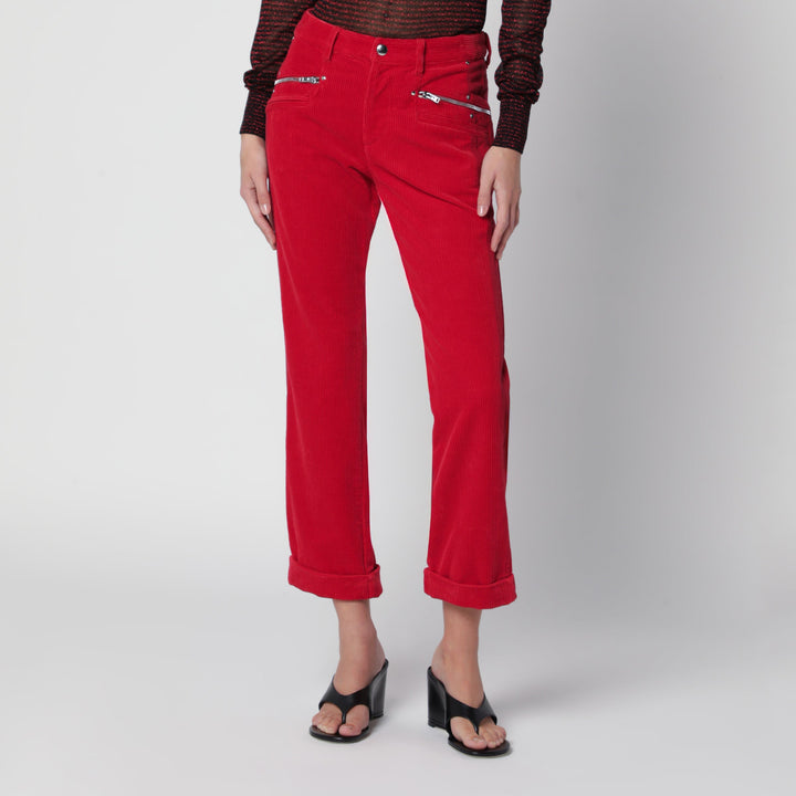 Isabel Marant Red Revene Cropped Trousers In Corduroy