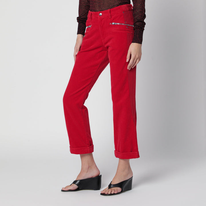 Isabel Marant Red Revene Cropped Trousers In Corduroy
