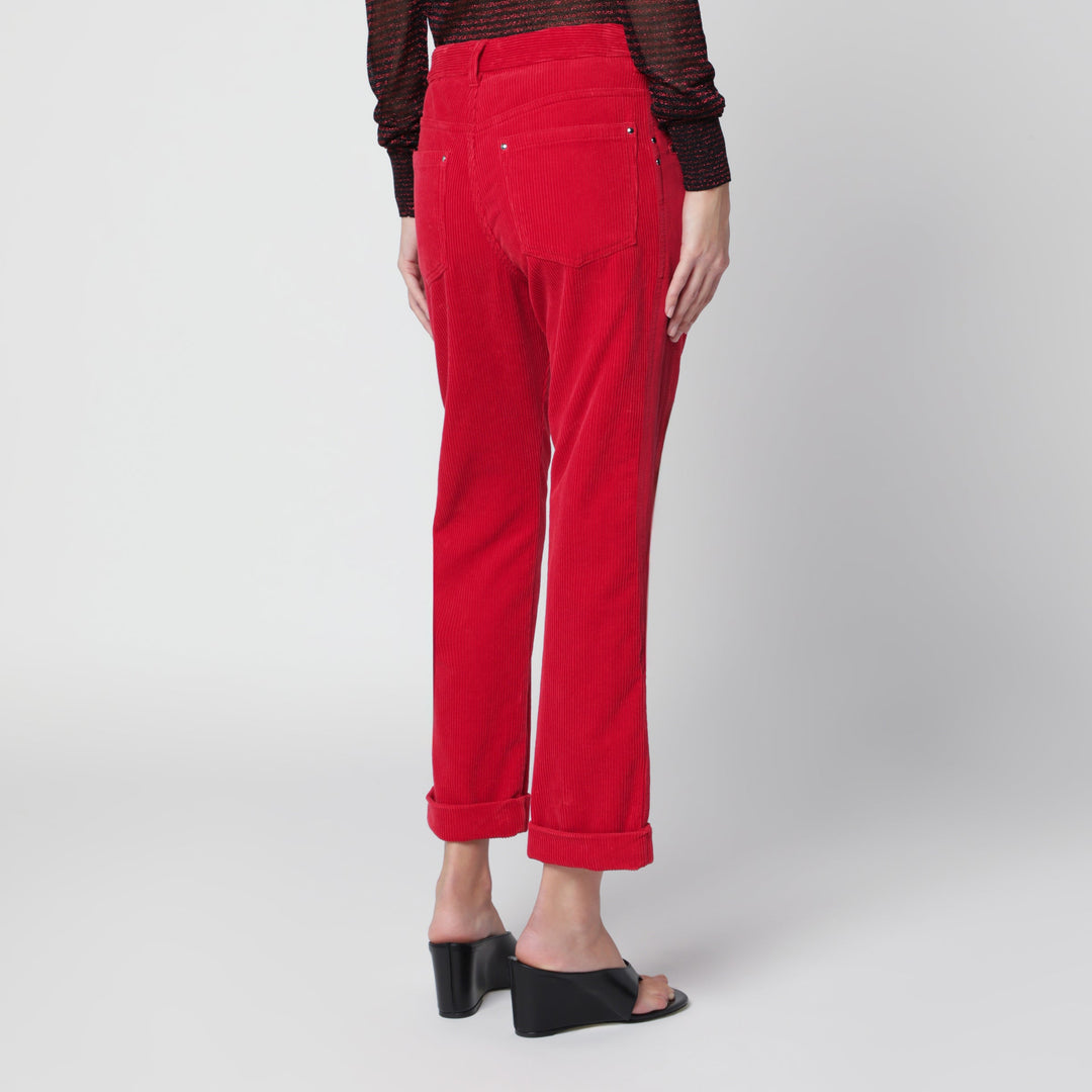 Isabel Marant Red Revene Cropped Trousers In Corduroy
