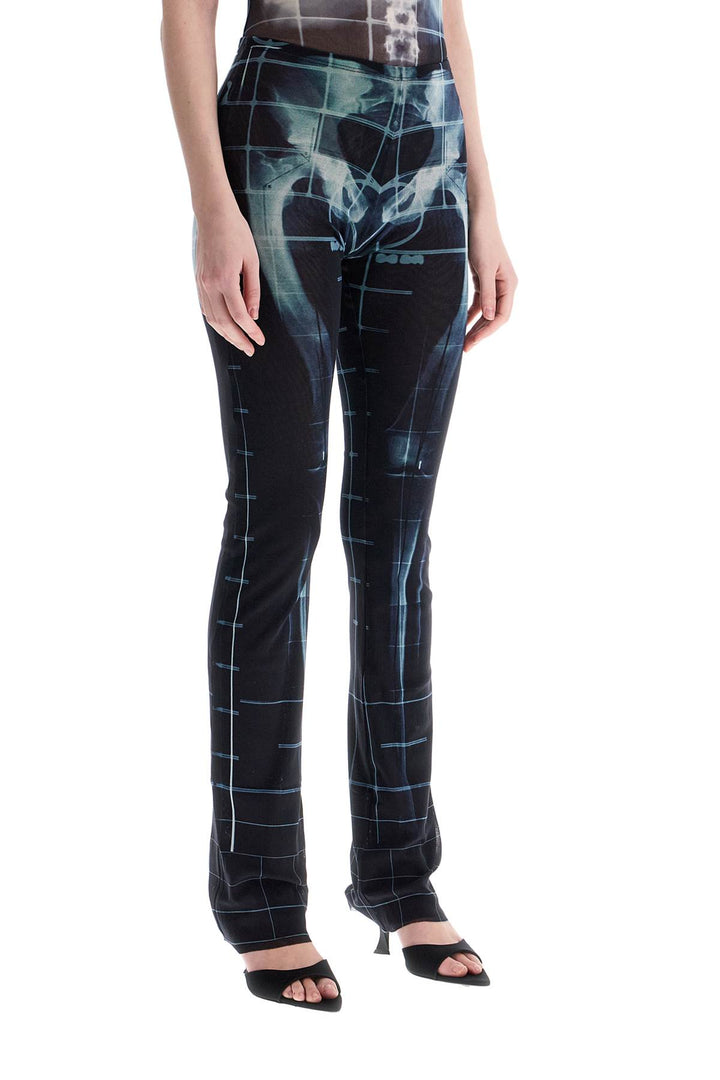 Black Polyamide Pants With Skeleton Print