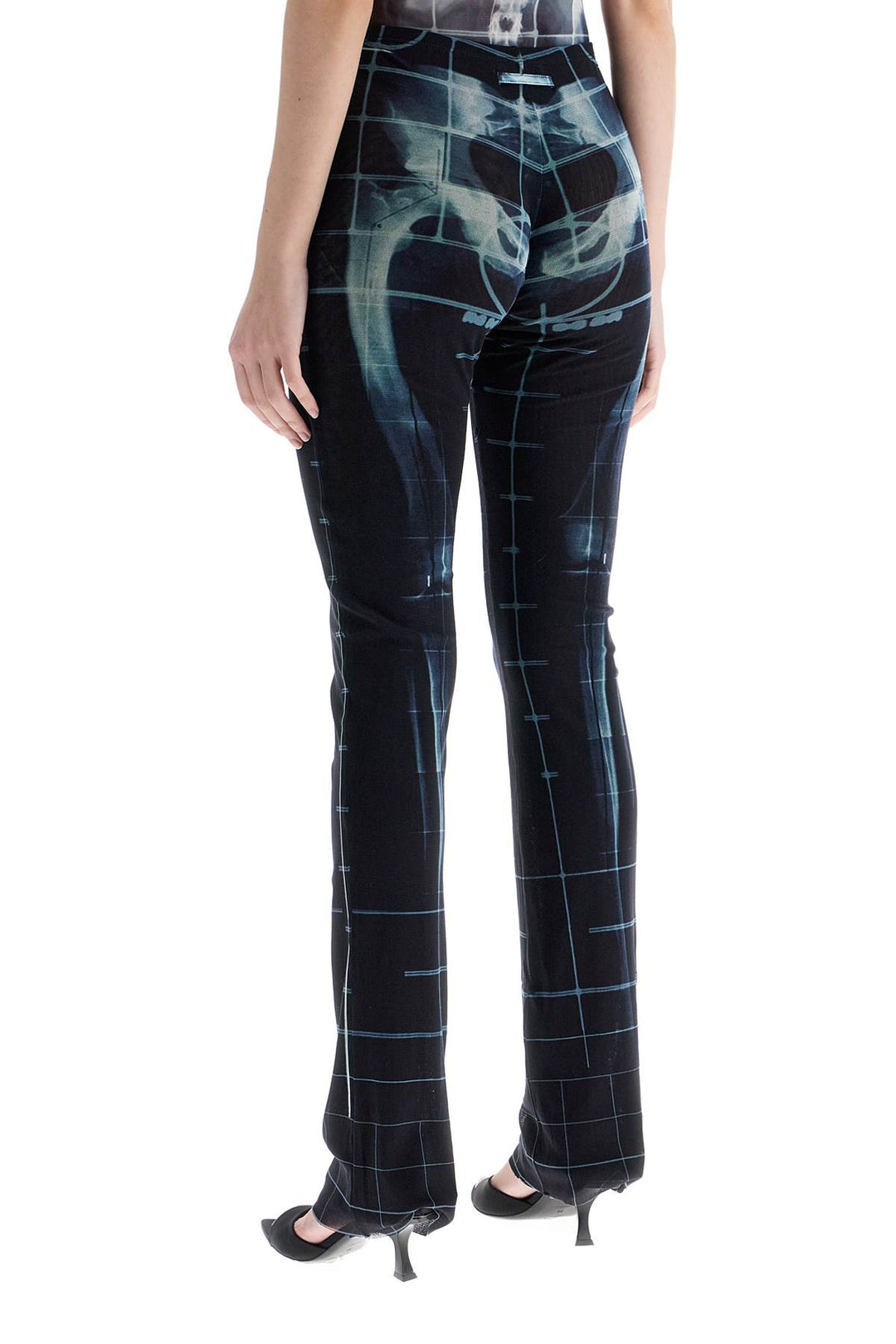 Black Polyamide Pants With Skeleton Print