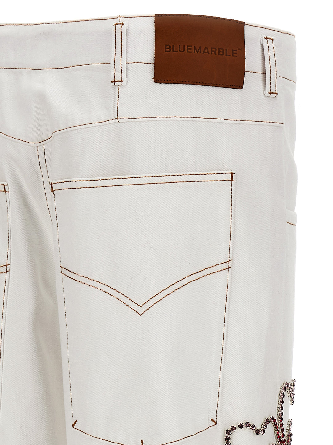 Embroidered Hibiscus Jeans White