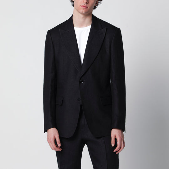 Single-Breasted Black Linen Jacket