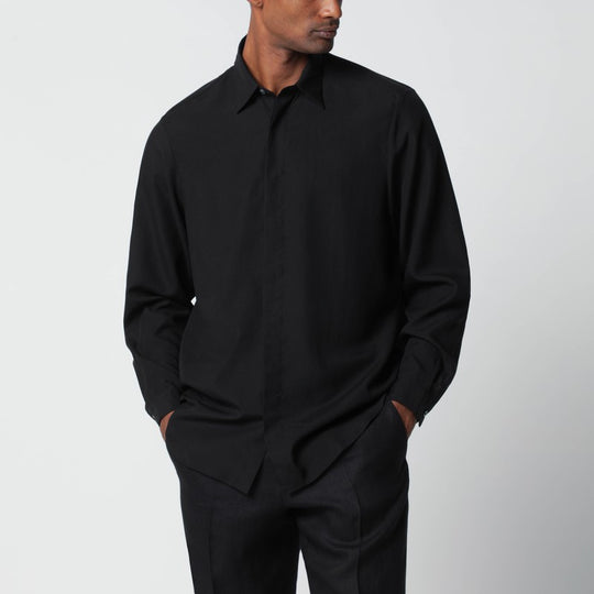 Black Linen-Blend Shirt