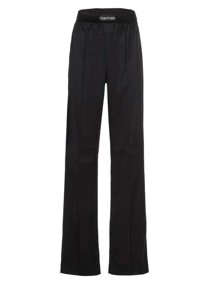 Double Pin Tuck Silk Trousers Pants Black