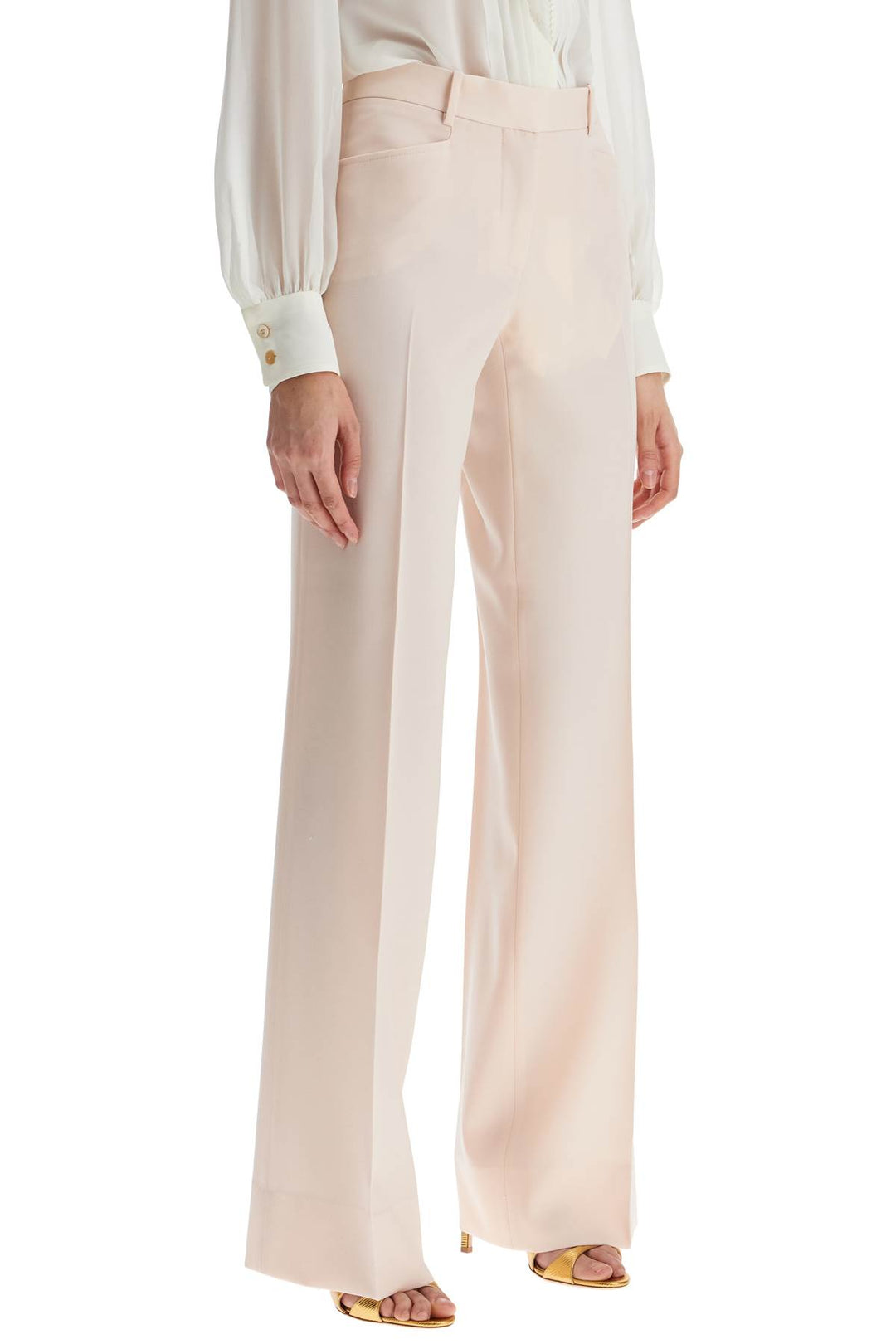 High Waist Wide Leg Pants In Virgin Wool Light Blush