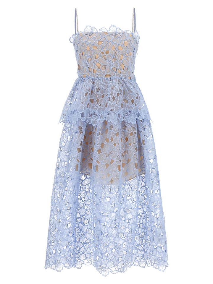 Blue Organza Lace Midi Dresses Light Blue