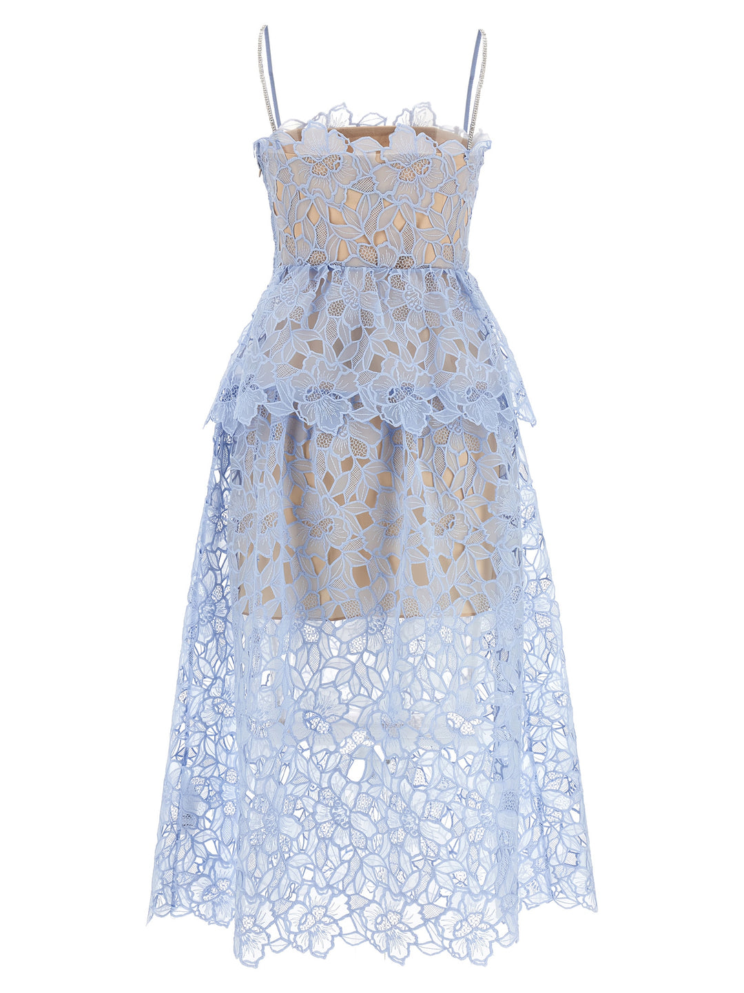 Blue Organza Lace Midi Dresses Light Blue