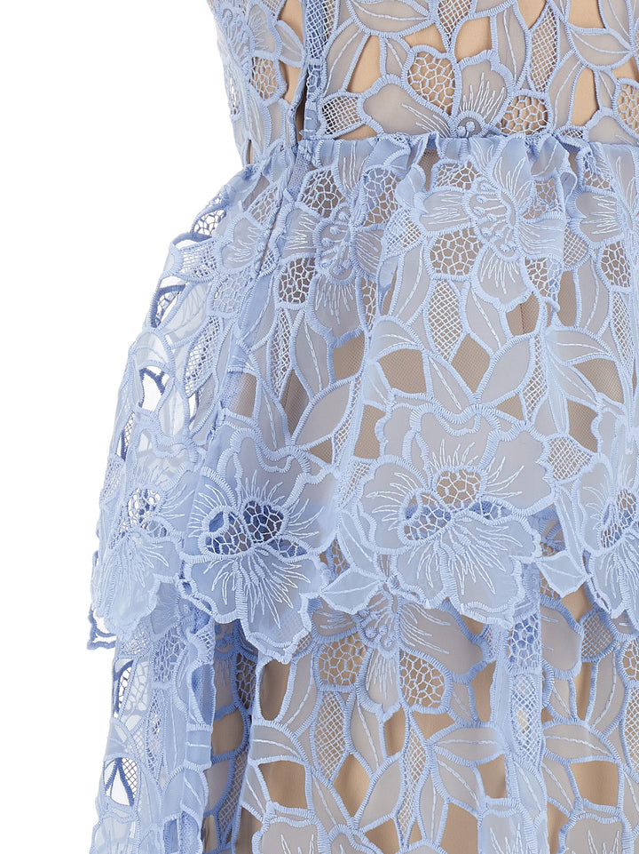 Blue Organza Lace Midi Dresses Light Blue