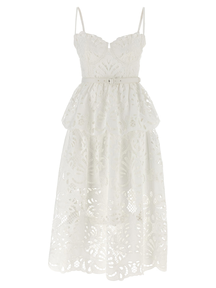 White Cotton Lace Tiered Midi Dresses White