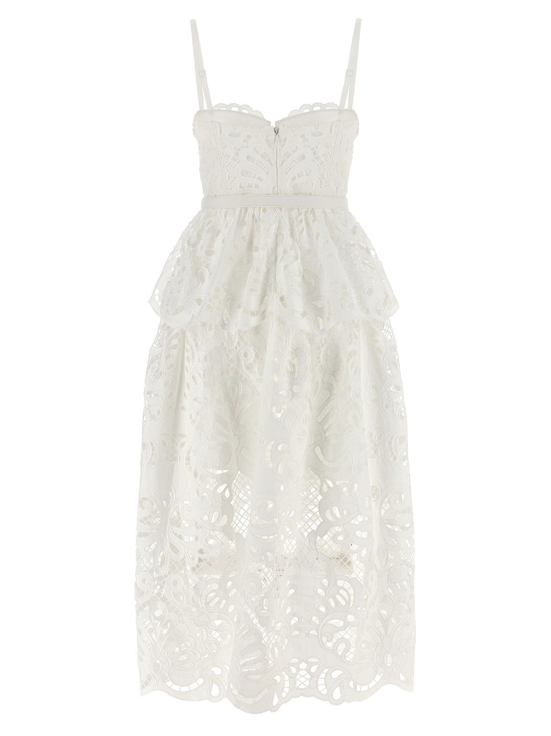 White Cotton Lace Tiered Midi Dresses White