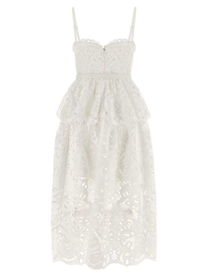 White Cotton Lace Tiered Midi Dresses White