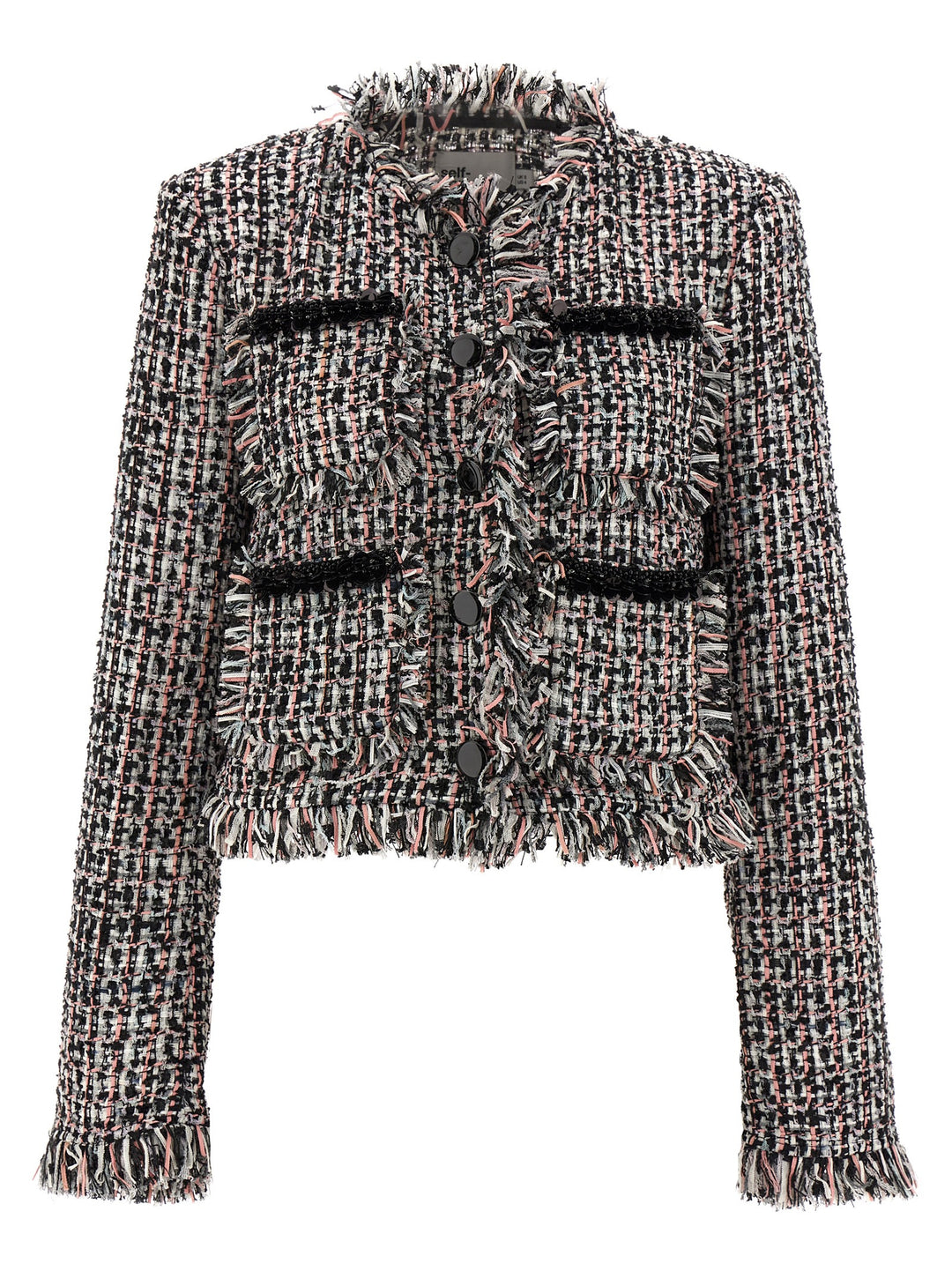 Black Fringed Boucle Blazer And Suits Multicolor