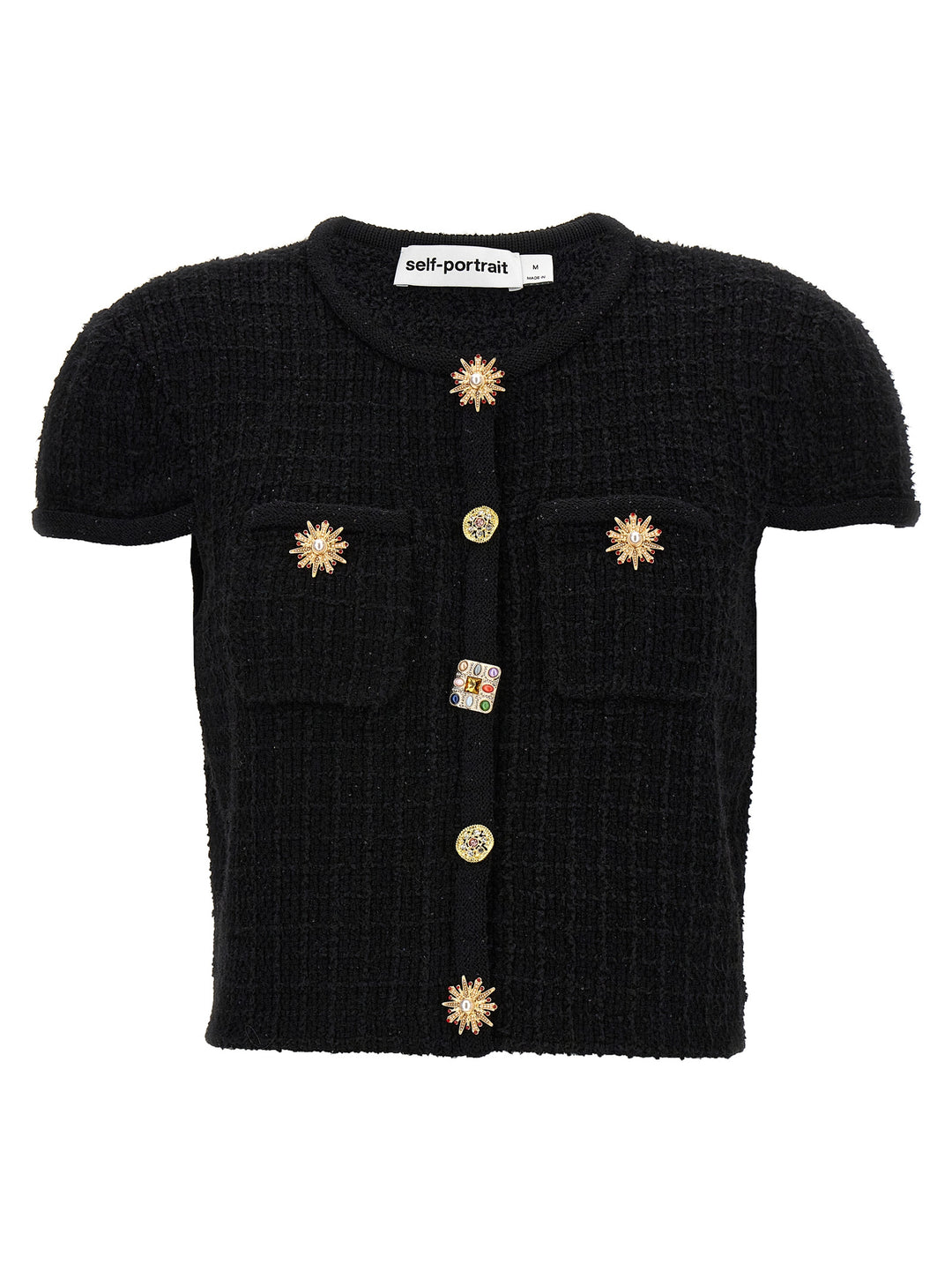 Pink Jewel Button Knit Tops Black