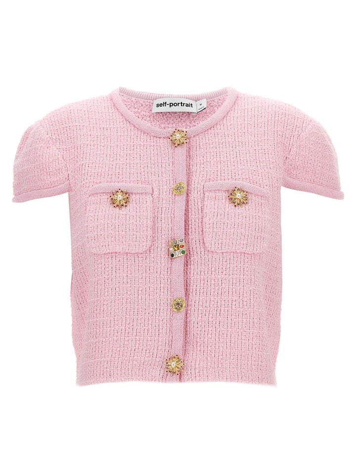 Pink Jewel Button Knit Tops Pink