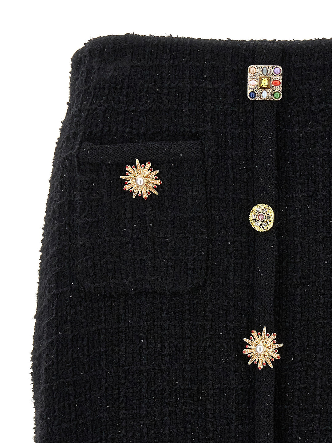 Black Jewel Button Knit Mini Skirts Black