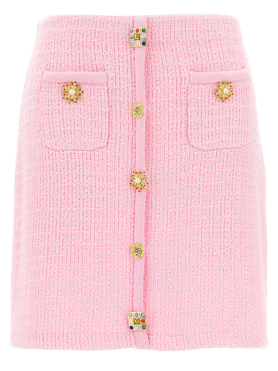 Pink Jewel Button Knit Mini Skirts Pink