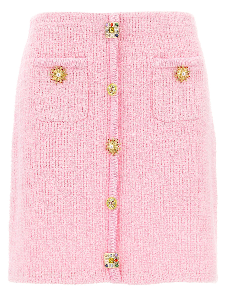 Pink Jewel Button Knit Mini Skirts Pink