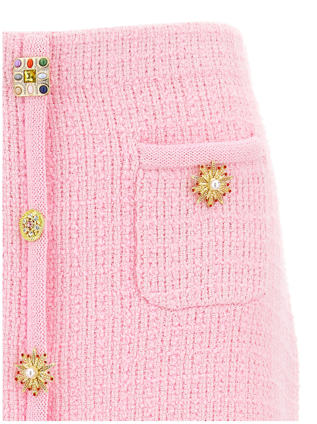 Pink Jewel Button Knit Mini Skirts Pink