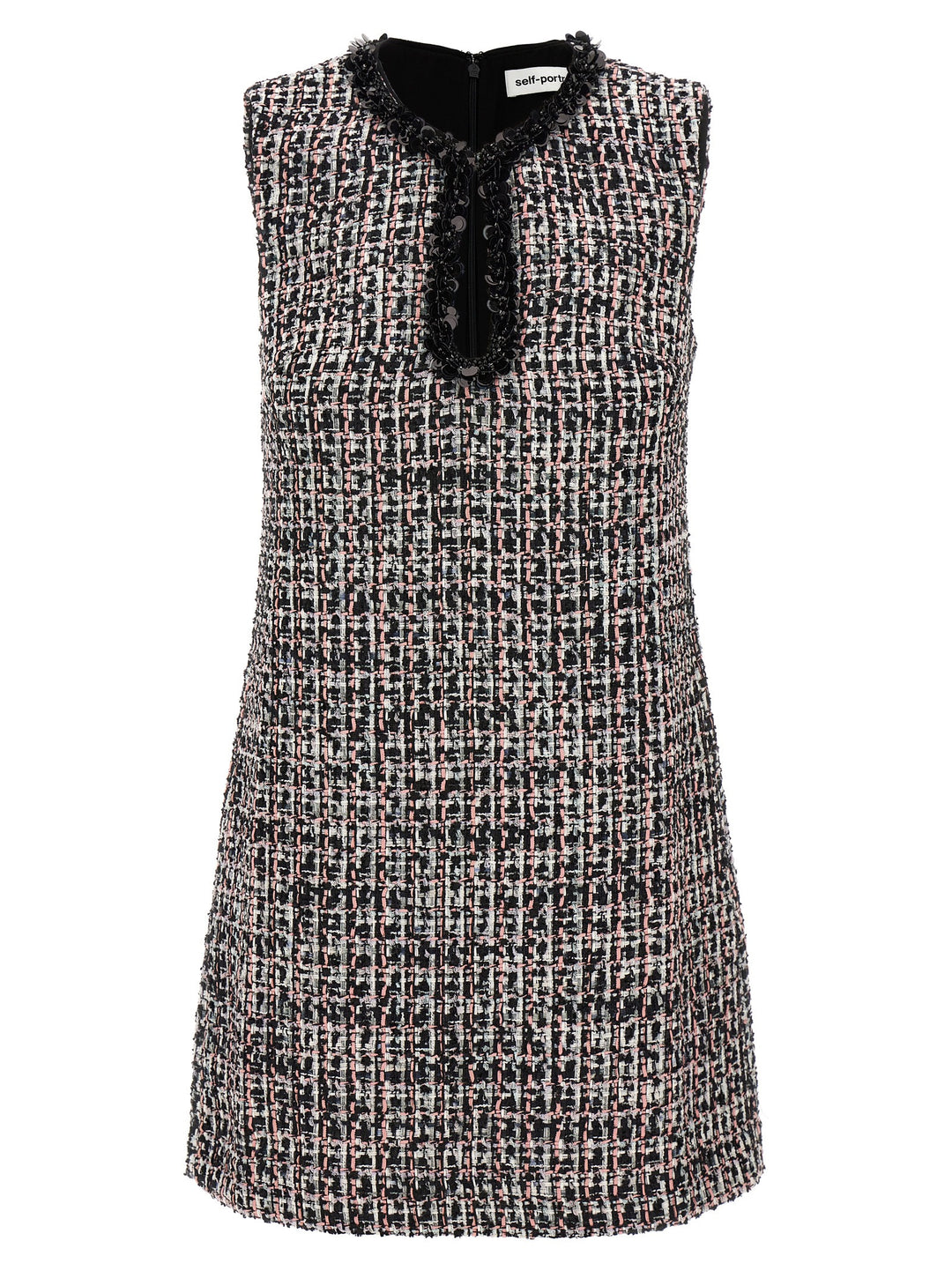 Black Boucle Embellished Mini Dresses Multicolor