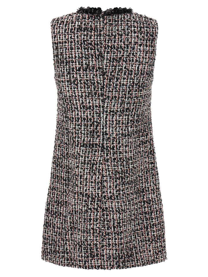 Black Boucle Embellished Mini Dresses Multicolor