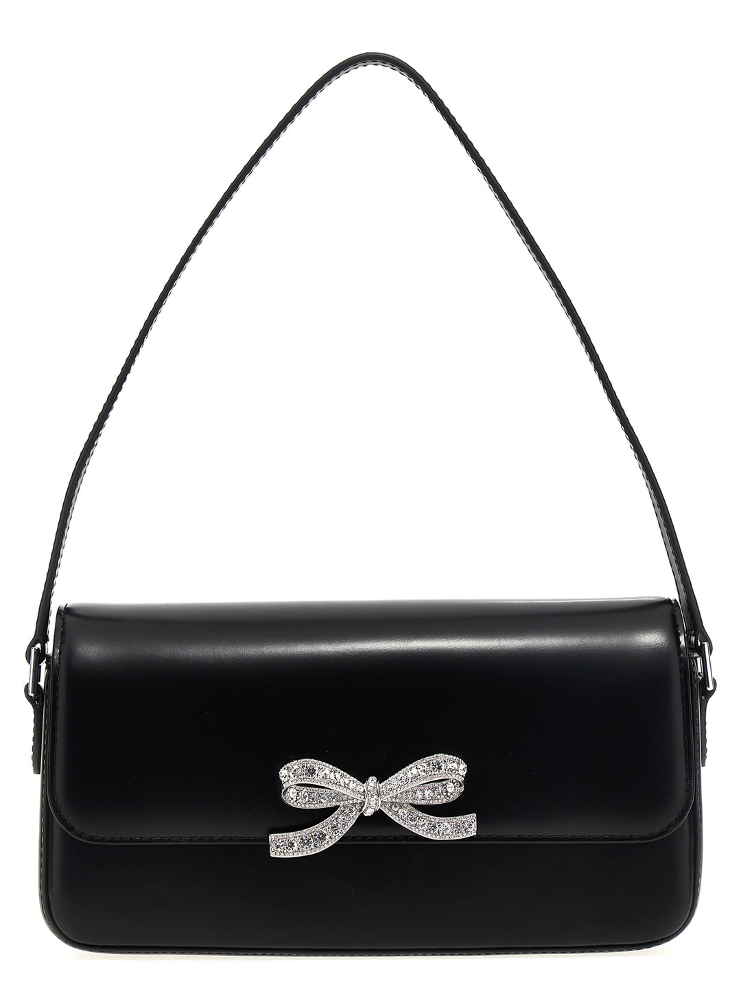 Black Leather Baguette Hand Bags Black