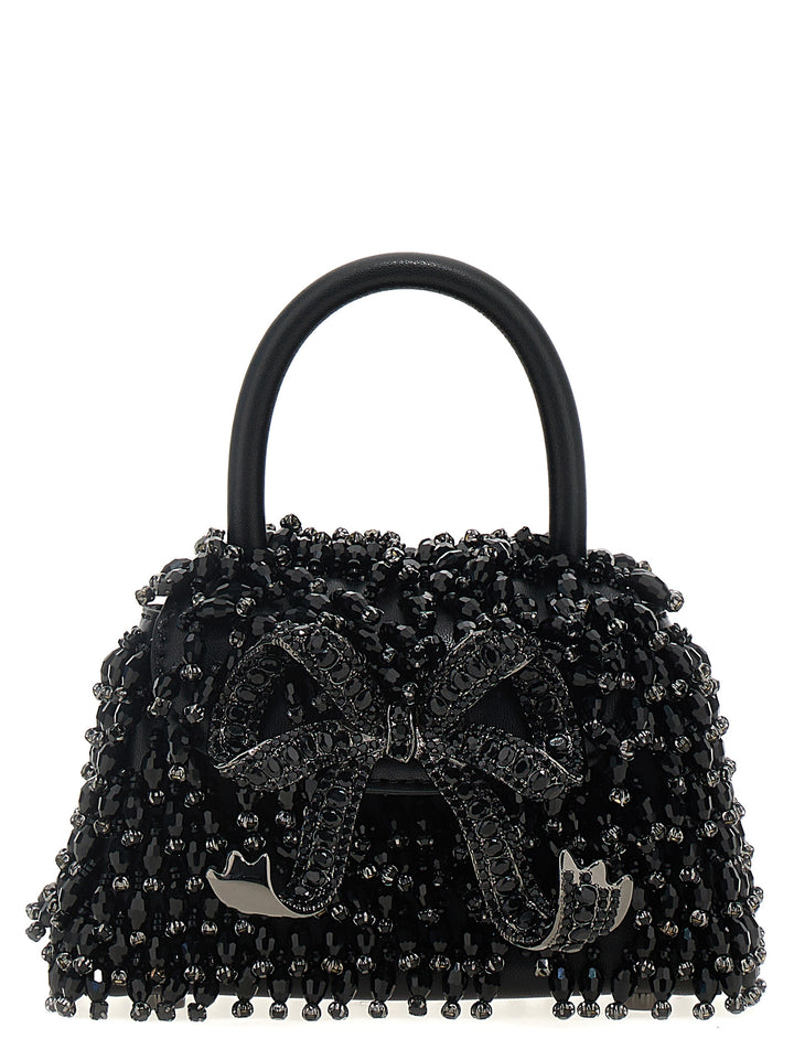 Black Embellished Micro Bow Hand Bags Black