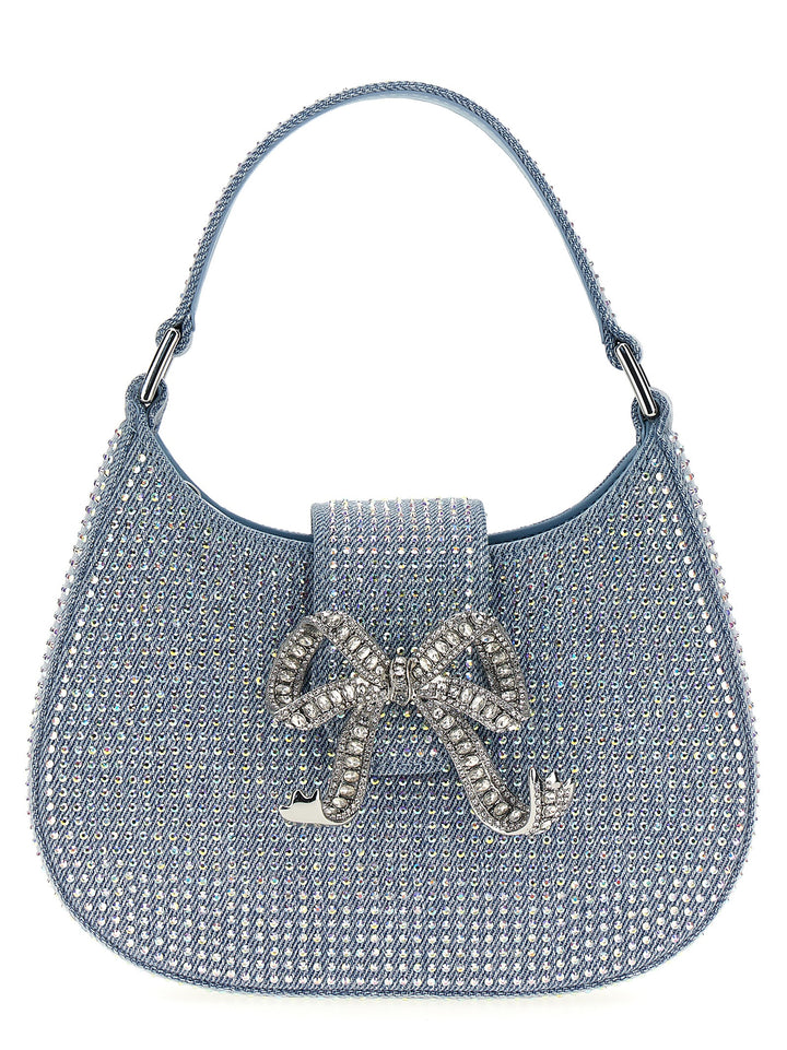 Blue Rhinestone Denim Cresent Hand Bags Light Blue