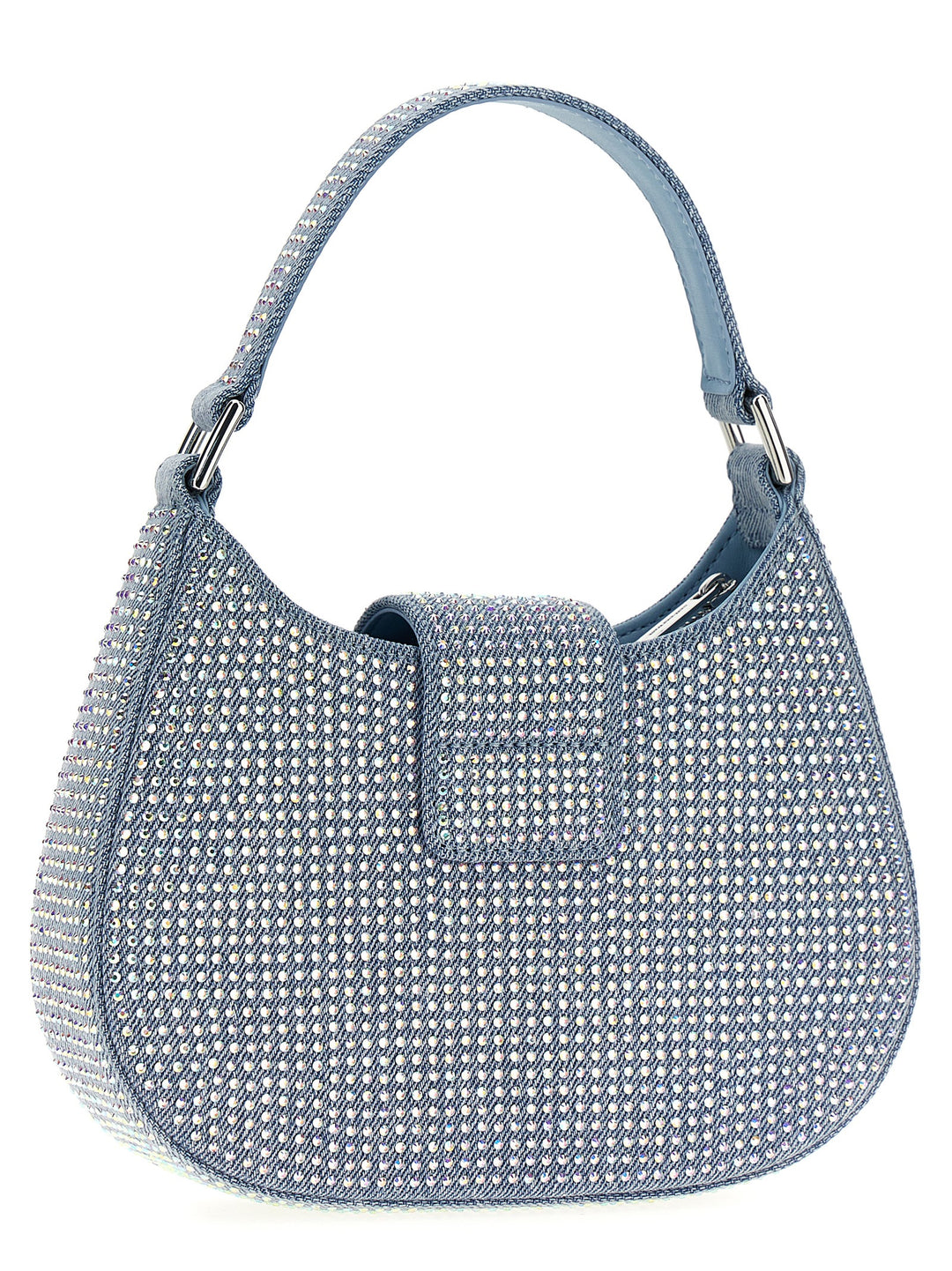 Blue Rhinestone Denim Cresent Hand Bags Light Blue