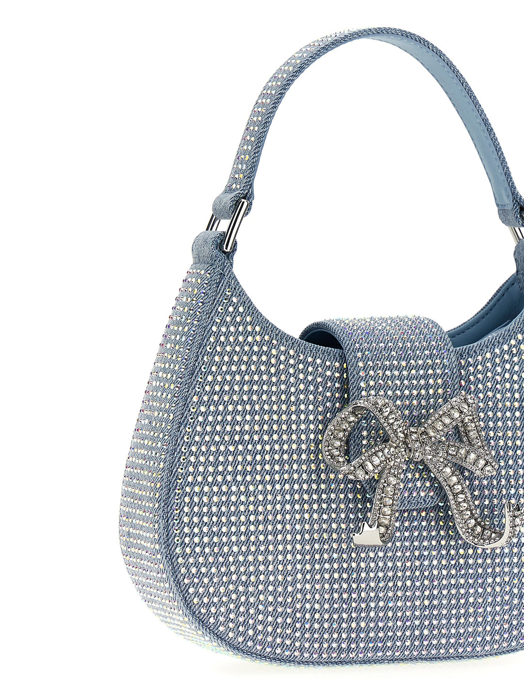 Blue Rhinestone Denim Cresent Hand Bags Light Blue