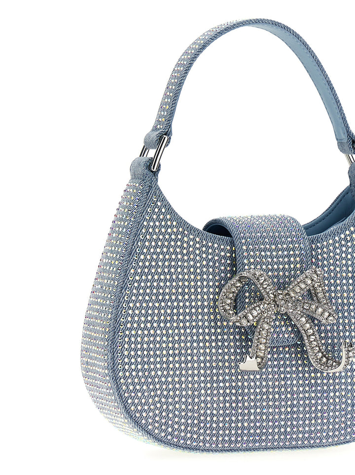 Blue Rhinestone Denim Cresent Hand Bags Light Blue